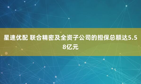 星速优配 联合精密及全资子公司的担保总额达5.58亿元